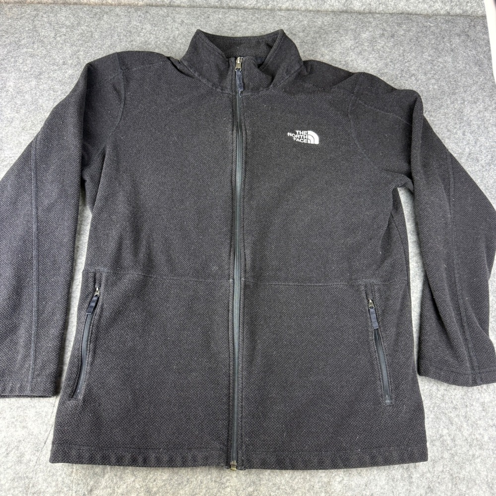The North Face Mens XL Full Zip Fleece Jacket Charcoal Black Textured Knit